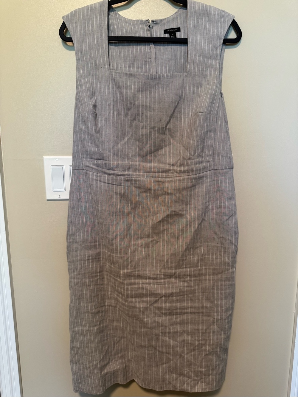 Ann Taylor Gray Pinstripe Sleeveless Pencil Dress